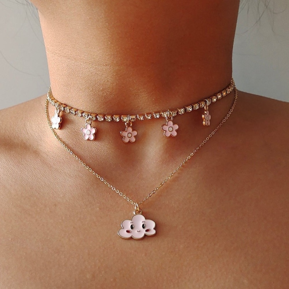 NEW!! Light pink cloud and Daisy necklace choker Kawaii